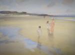 russell flint, broad beach, bambugh, originals watercolour painting