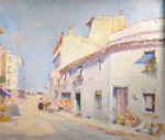 francis murray russell flint, Spanish street scene with donkey, oil painting