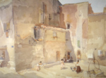  russell flint Sunlit Square Languedoc original watercolour painting