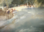 sir william russell flint, Washerwomen on the Cere at Bretenoux, original watercolour painting
