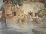 originals paintings, sir william russell flint, Koi pond, cecilia, 