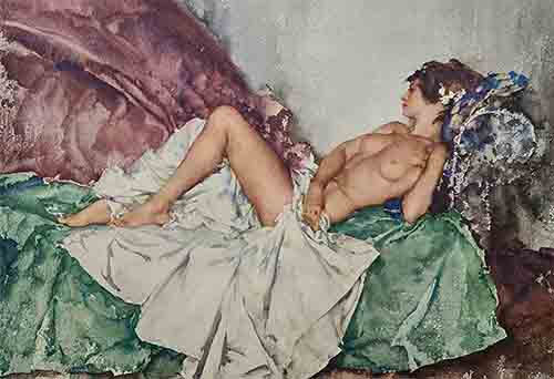 russell flint, reclining nude III, print