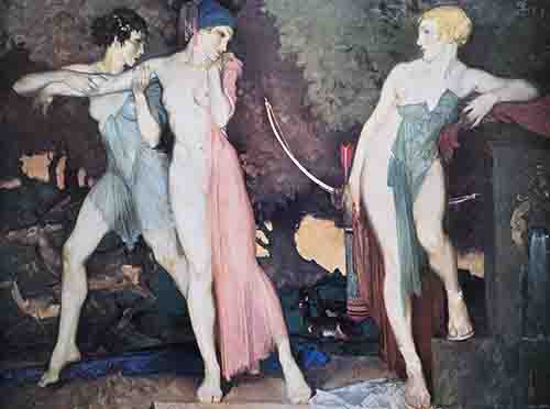 russell flint, Artemis and Chione, limited print russell flint, Artemis and Chione
