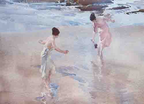 russell flint beach game, limited edition print russell flint, beach game