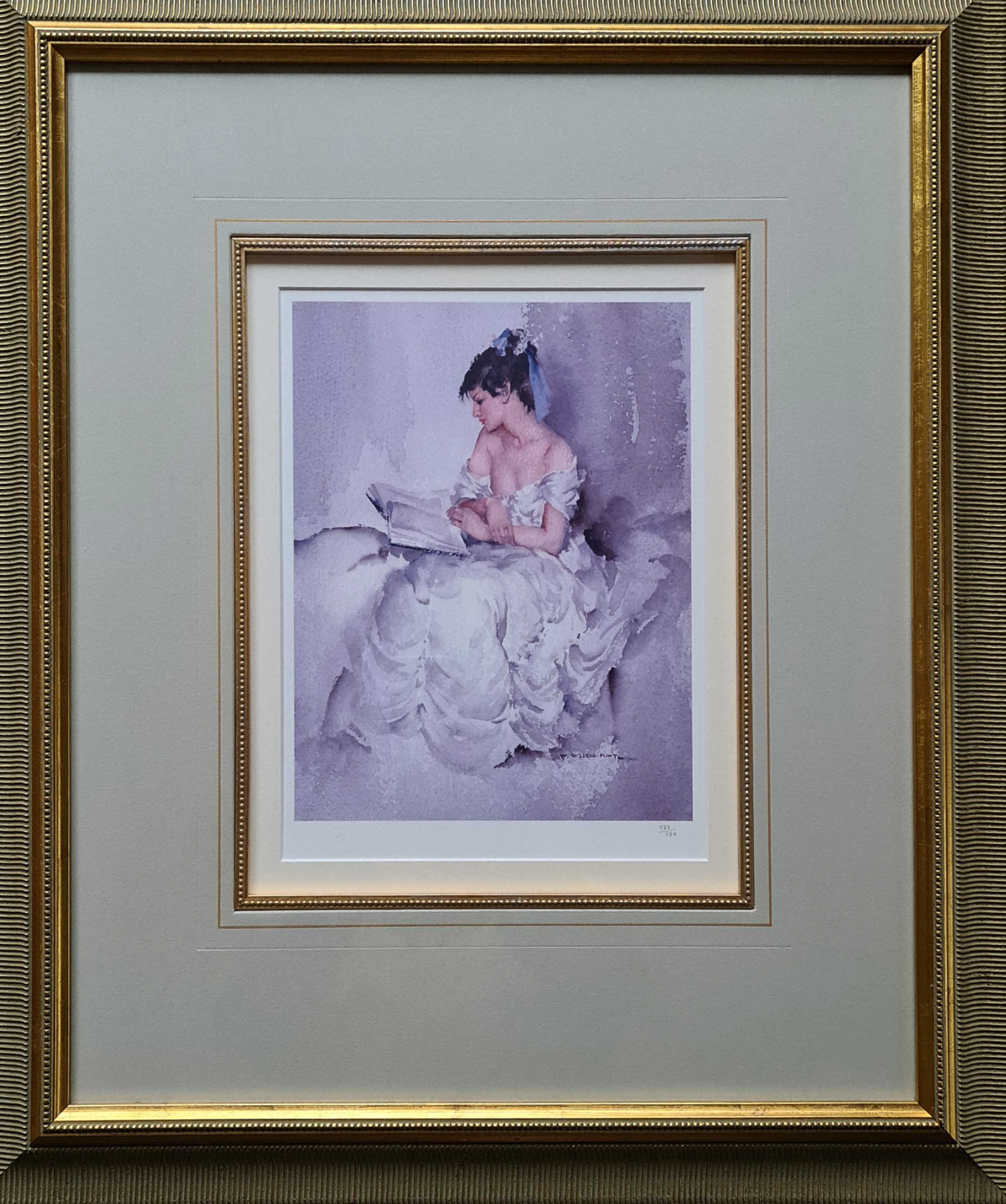 signed limited edition print, Cecilia reading more than shadows, sir william russell flint signed limited edition print, Cecilia reading more than shadows, sir william russell flint