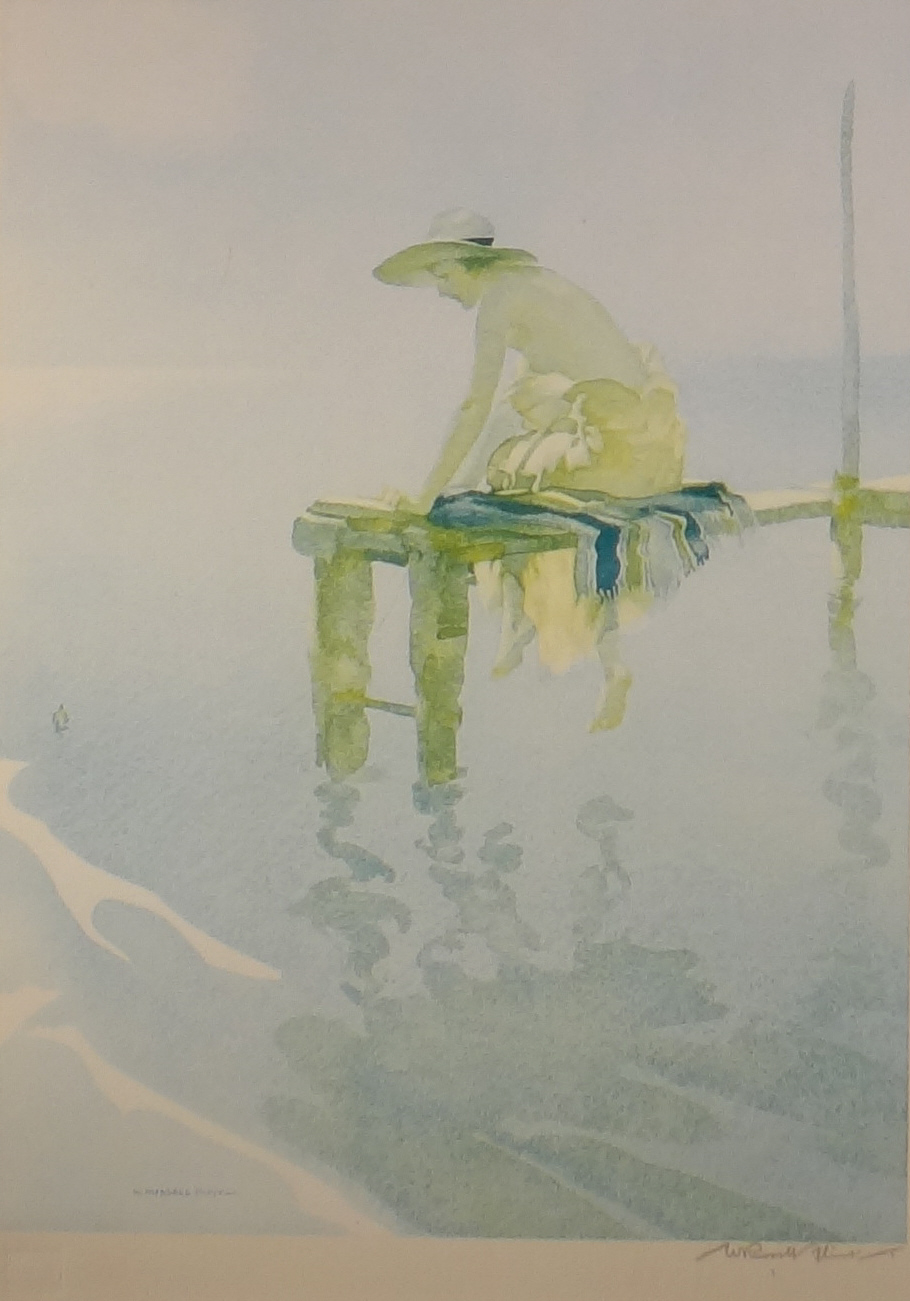 Signed print, russell flint, Clarissa Fishing russell flint, Clarissa Fishing