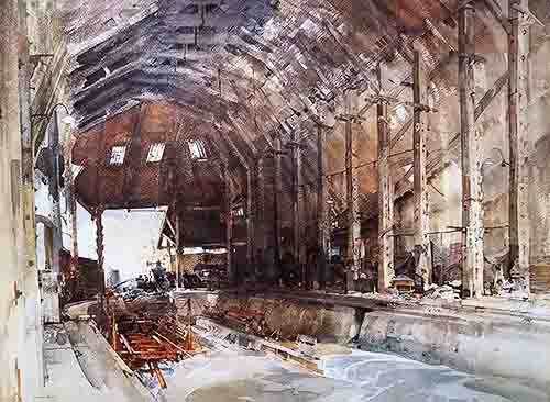 russell flint, Devonport Dockyard, print russell flint, Devonport Dockyard, print