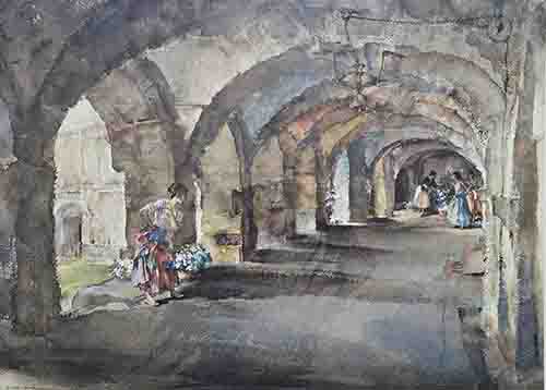 russell flint, flowers in the cloister, limited edition print russell flint, flowers in the cloister, limited, print