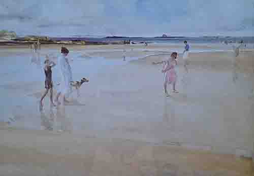  russell flint, Fun on the sands, Bamburgh