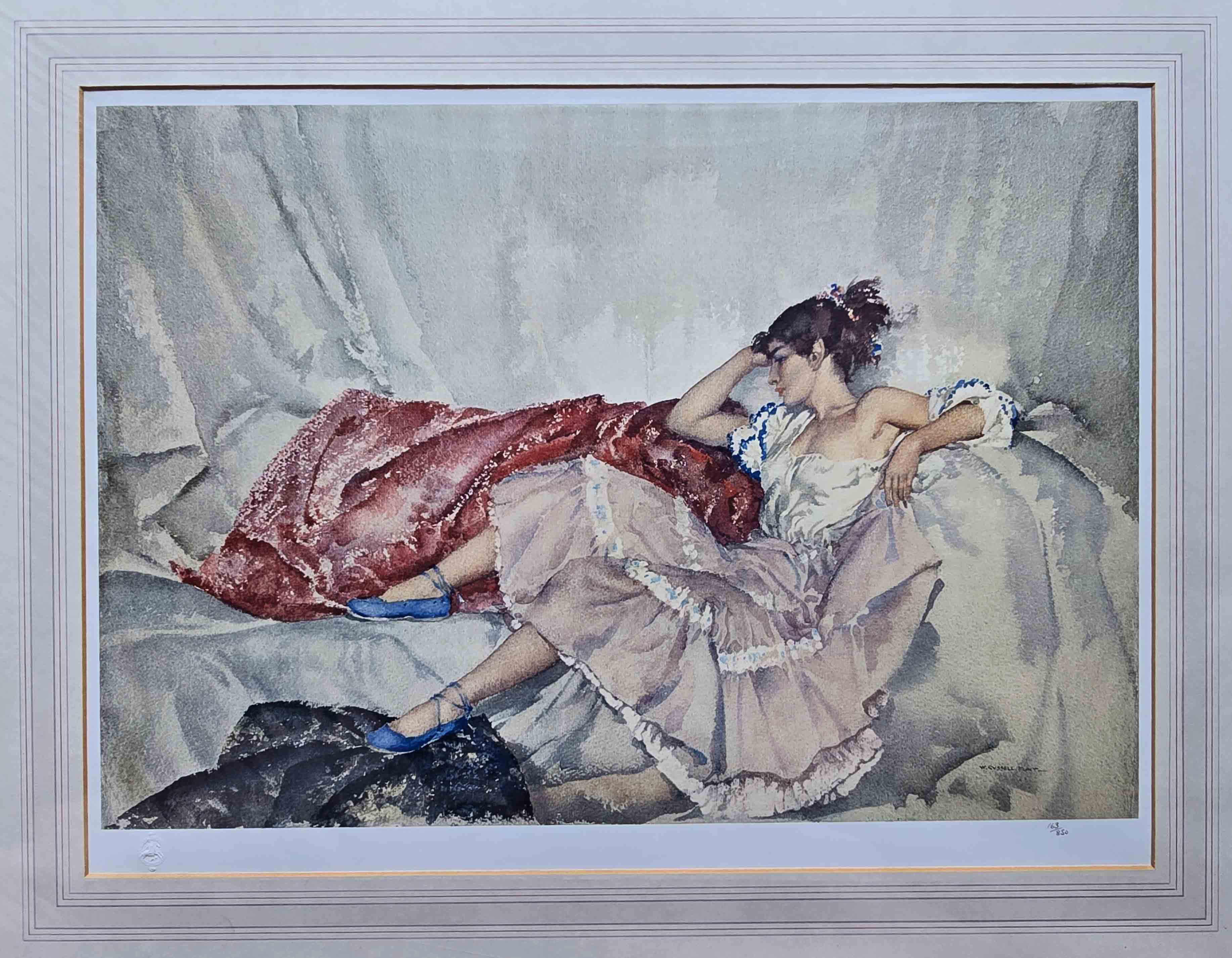 russell flint, girl from Orio, mounted print