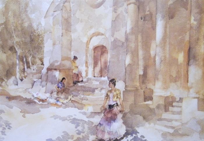 russell flint Gypsies outside a church