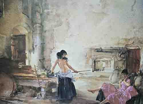 russell flint, in a Burgundian Granary, print russell flint, in a Burgundian Granary, limited edition print