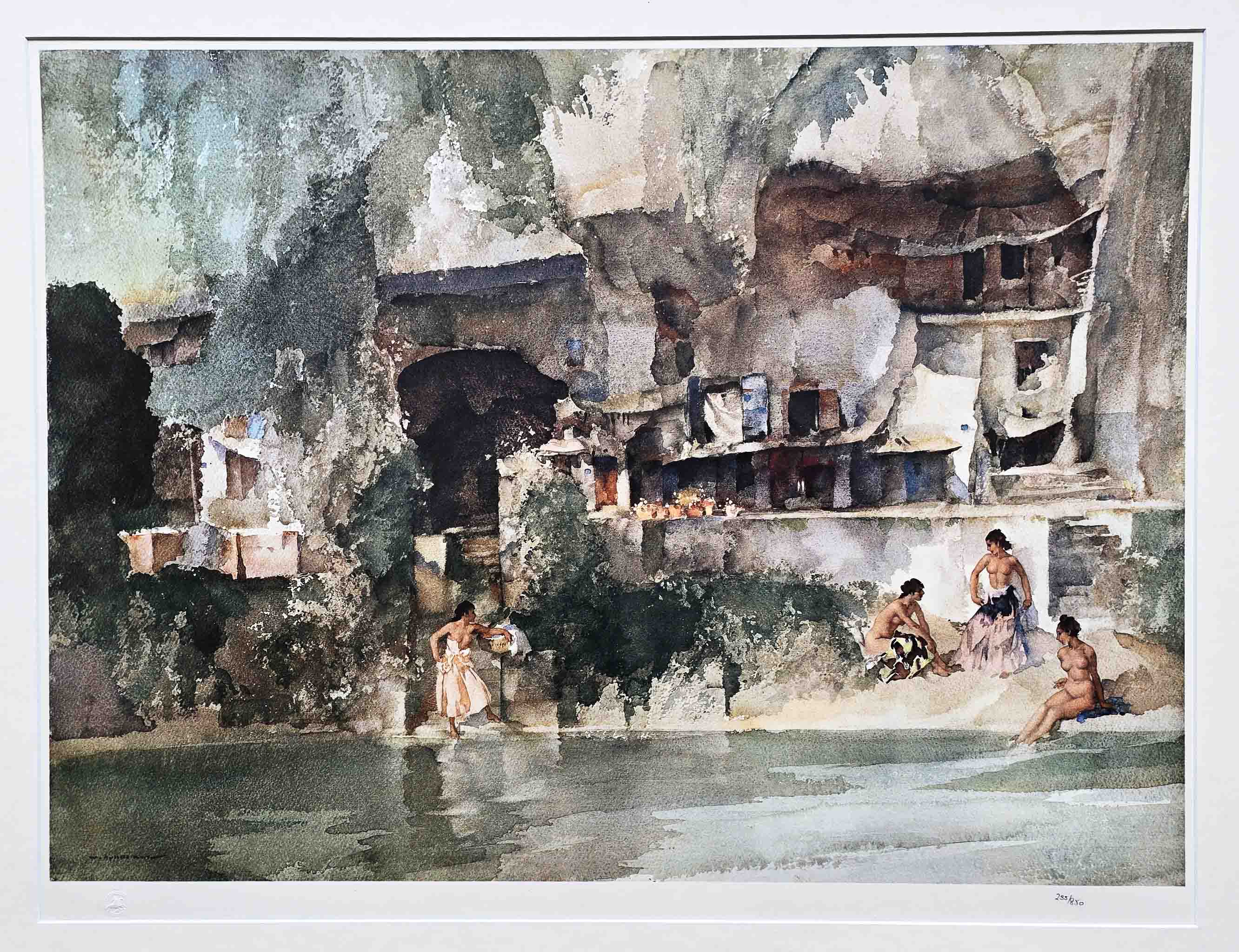 russell flint, gossip after market Perigord, limited edition print