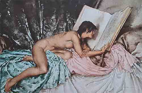 russell flint, Janelle and the volume of treasures, print russell flint, Janelle and the volume of treasures, print