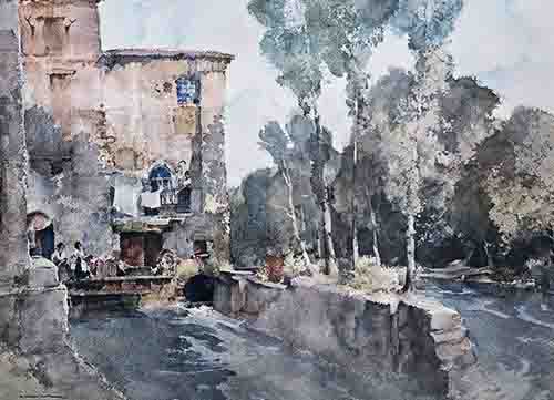 russell flint, Mill Barbaste, print russell flint Mill Barbaste, print
