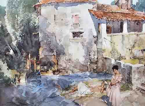 russell flint, mill pool st. jean de cole, print russell flint, mill pool st. jean de cole