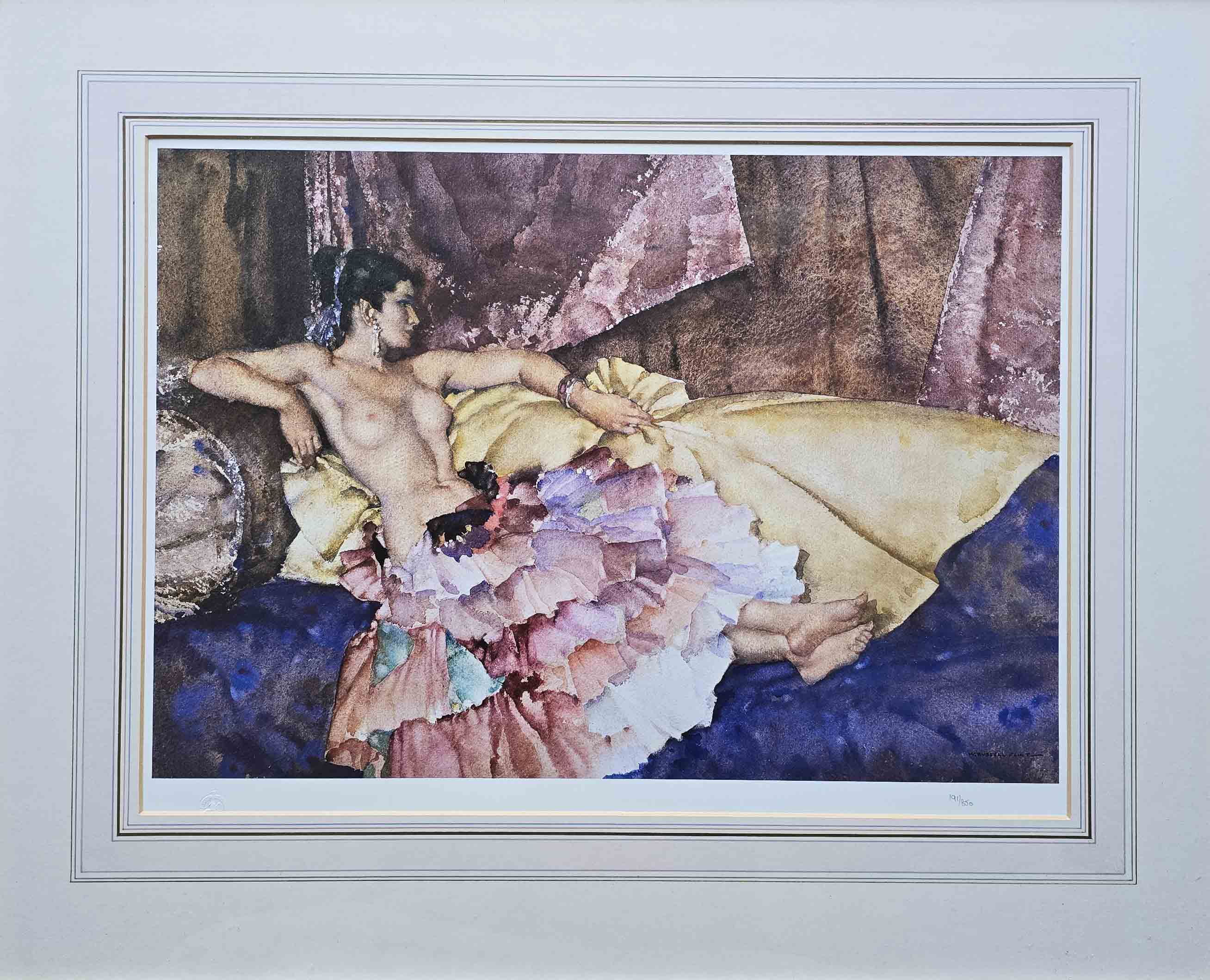 russell flint, signed limited edition print, model for elegance