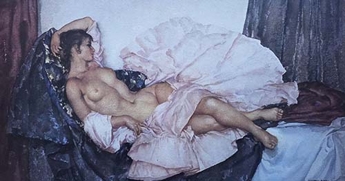 russell flint, model reclining, limited edition print russell flint, model reclining, print
