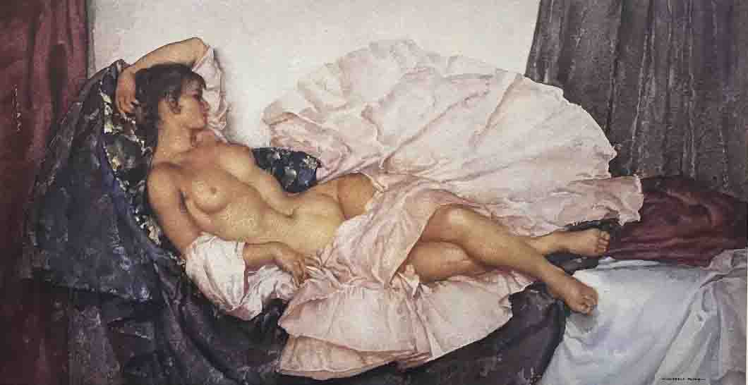 russell flint, model reclining, limited edition print russell flint, model reclining, print