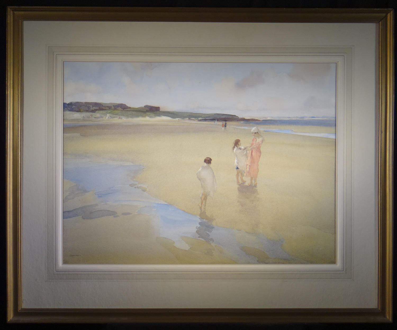 russell flint watercolour, broad  beach bamburgh