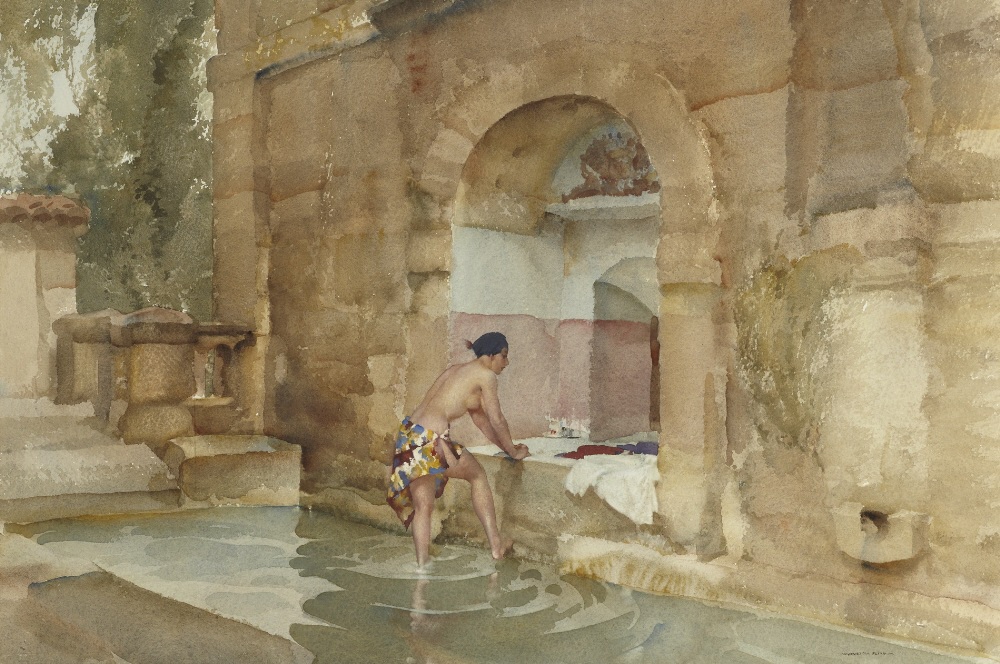 russell flint watercolour, bath of Susanna