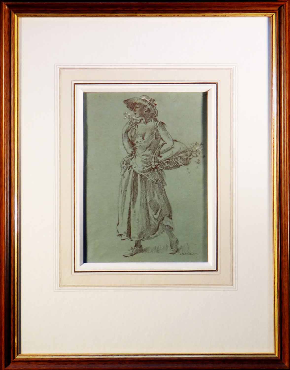russell flint, original, drawing, red chalk, charlotte russell flint, original, drawing, red chalk, charlotte
