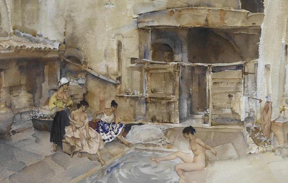 russell flint watercolour, Courtyard caprice