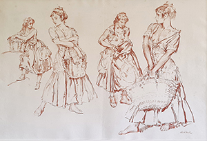 four studies originals red chalk drawing