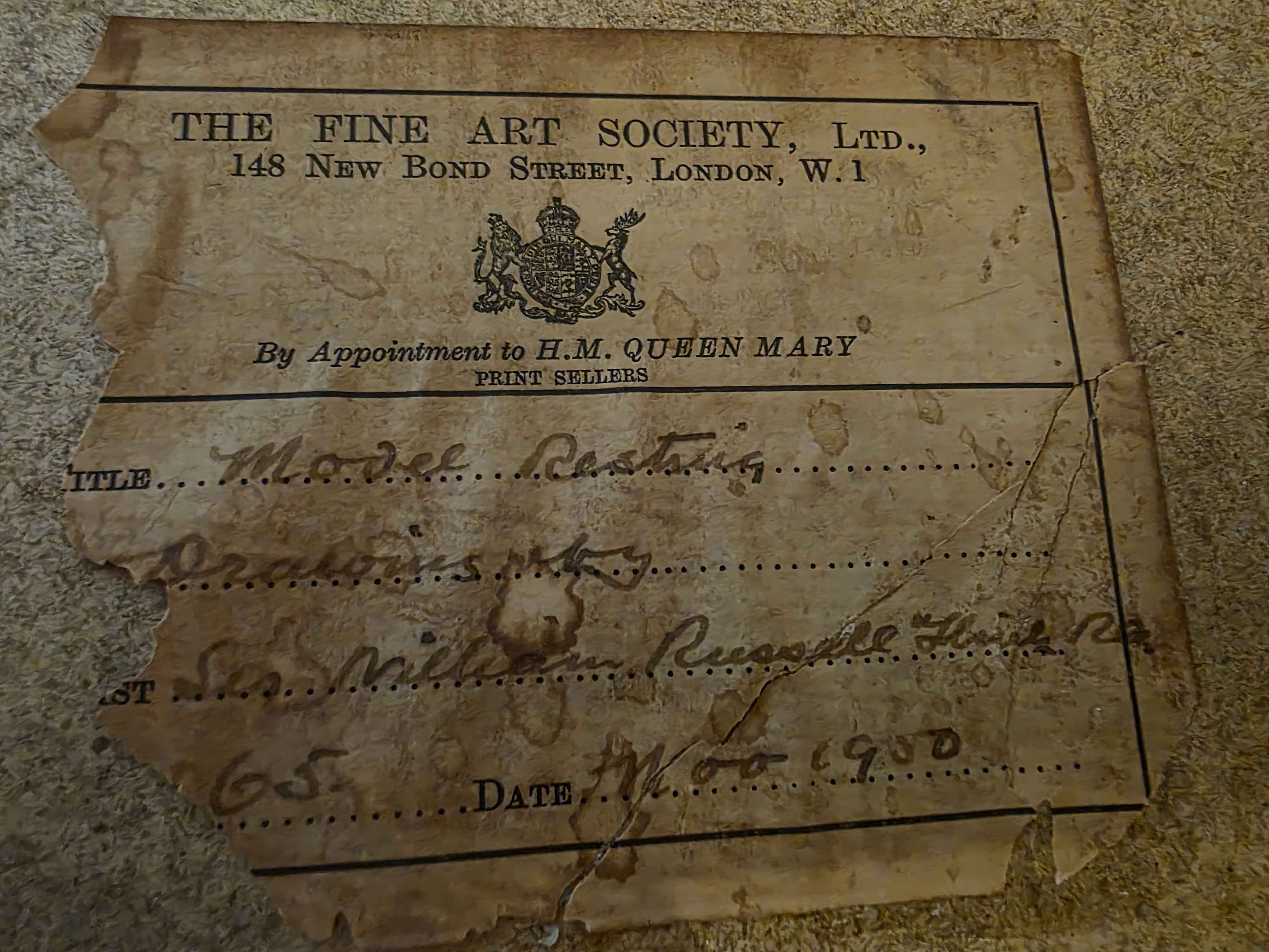 russell flint, red chalk drawing, model resting, label