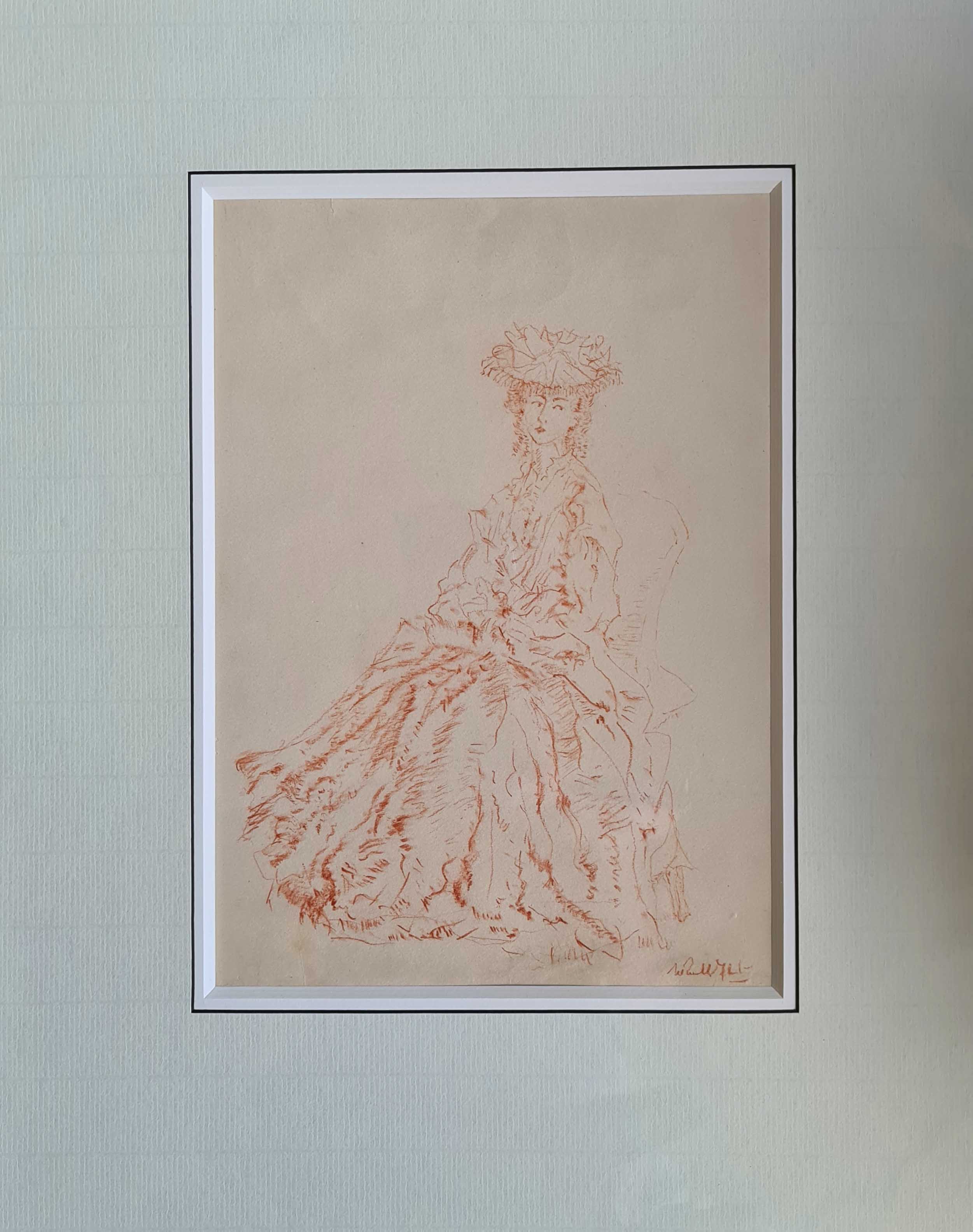 original, drawing, red chalk, portrait of a young lady, sir william russell flint