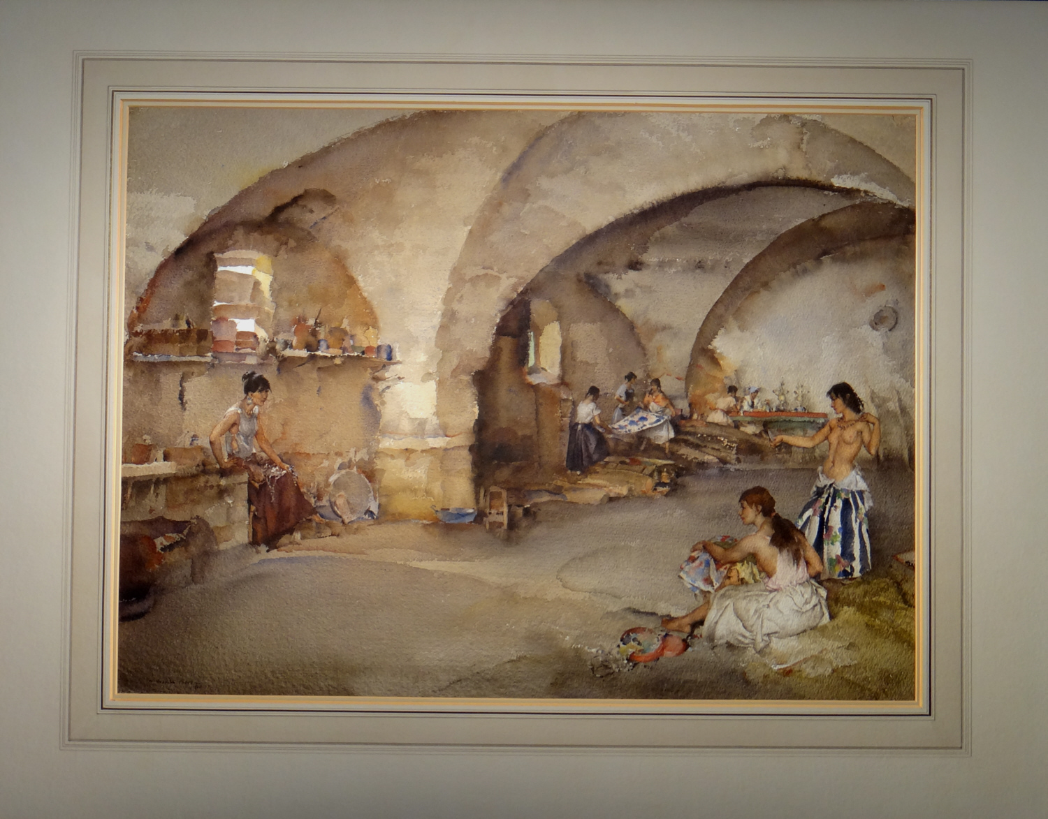 russell flint watercolour, la cave, original