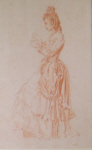 sir william russell flint, girl in spanish dress mantilla, original red chalk drawing