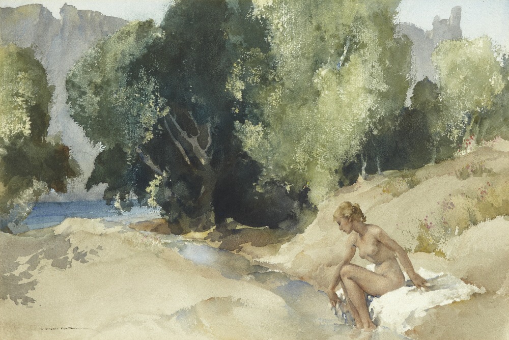 russell flint watercolour, priscilla by the ardeche