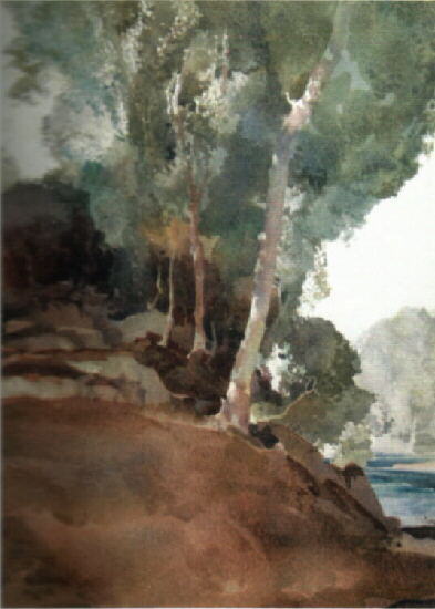 russell flint river Gard, Languedoc, watercolour