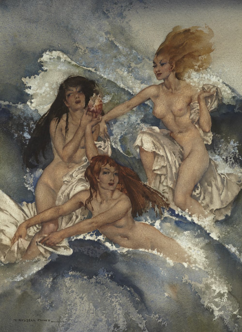 russell flint watercolour, sirens