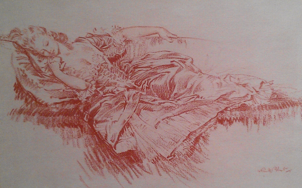 sir william russell flint sleeping favouriteoriginal red chalk drawing