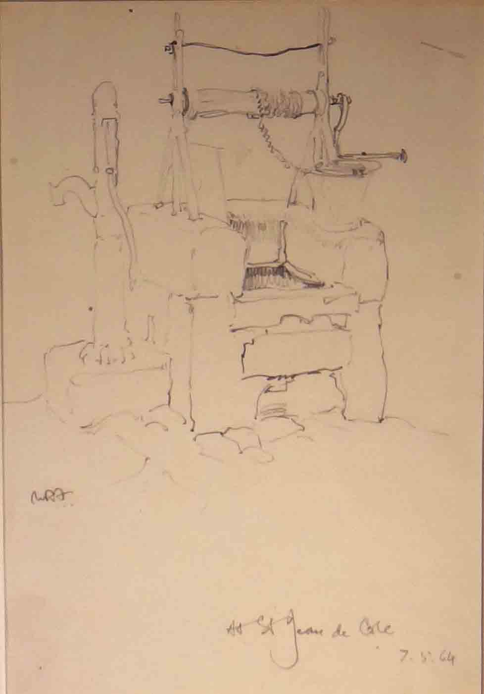 russell flint, The Well at St. Jean de Cole, original red chalk sketch The Well at St. Jean de Cole, original drawing