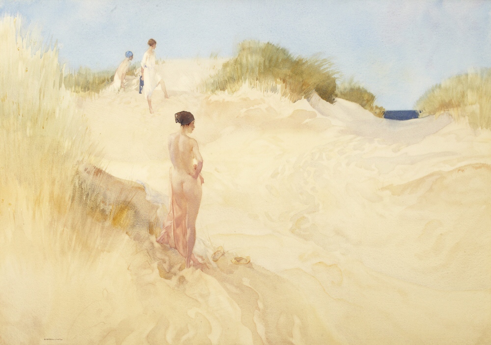 russell flint watercolour, track across the dunes