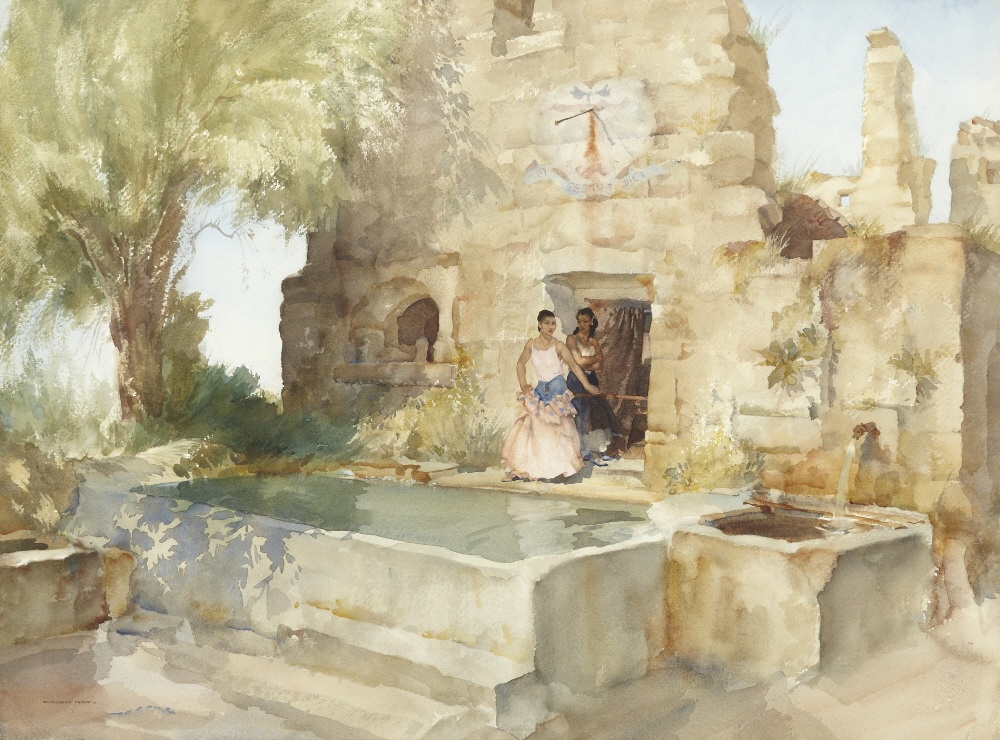 russell flint watercolour, under the sundial, Cobonne