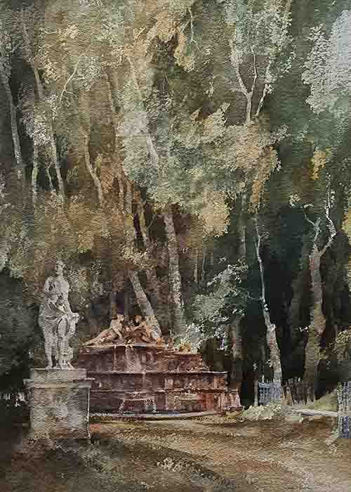 russell flint, original, paintings, versailles, fountain, France versailles, fountain, France