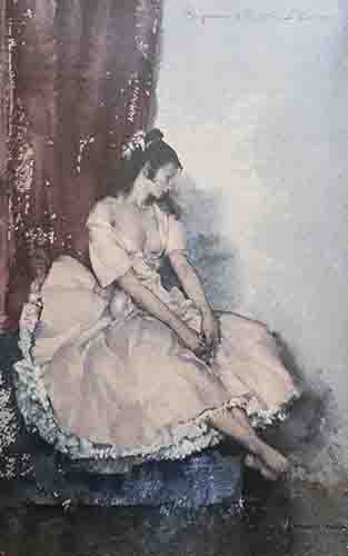 russell flint, pink frock, print