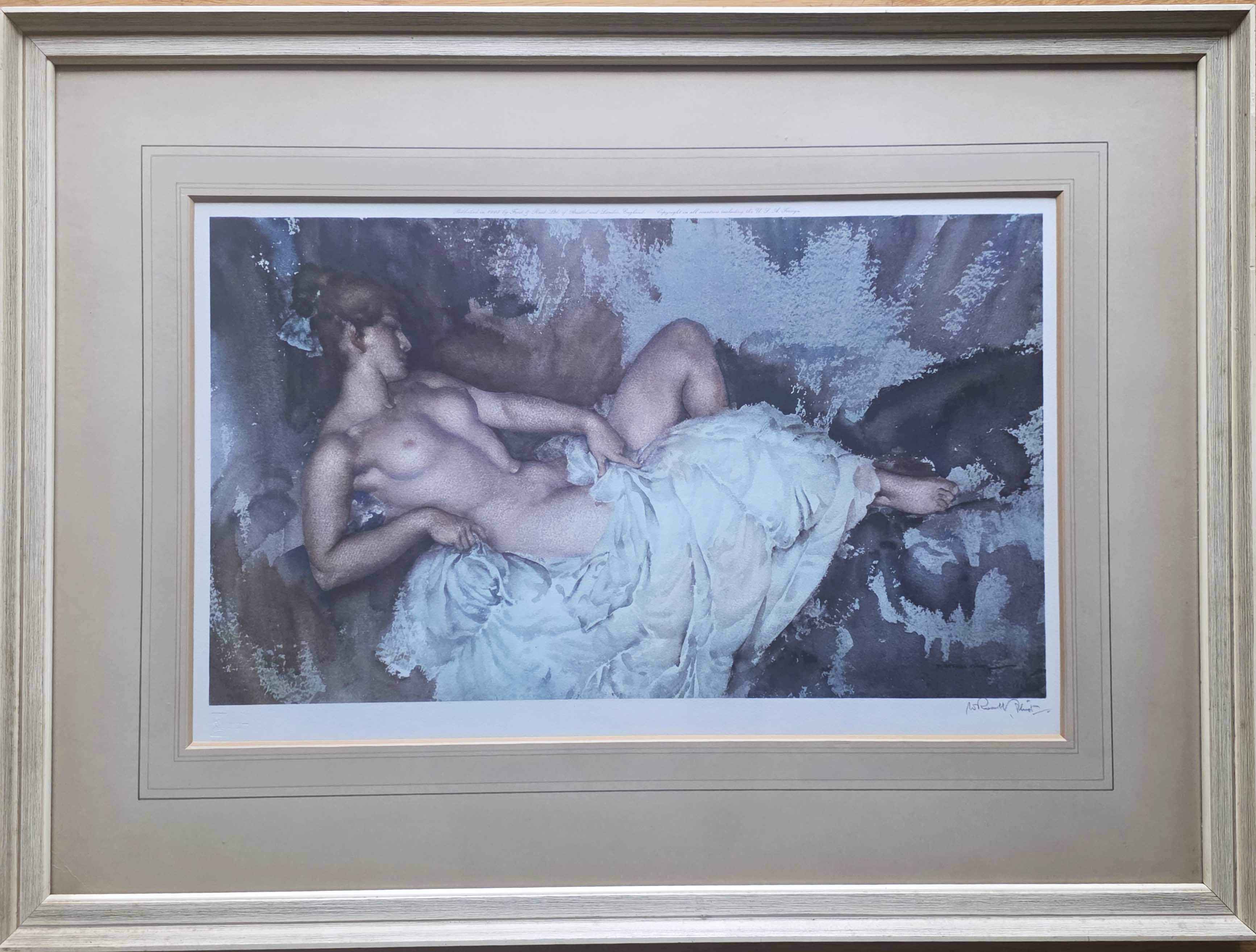 russell flint reclining nude I print, framed