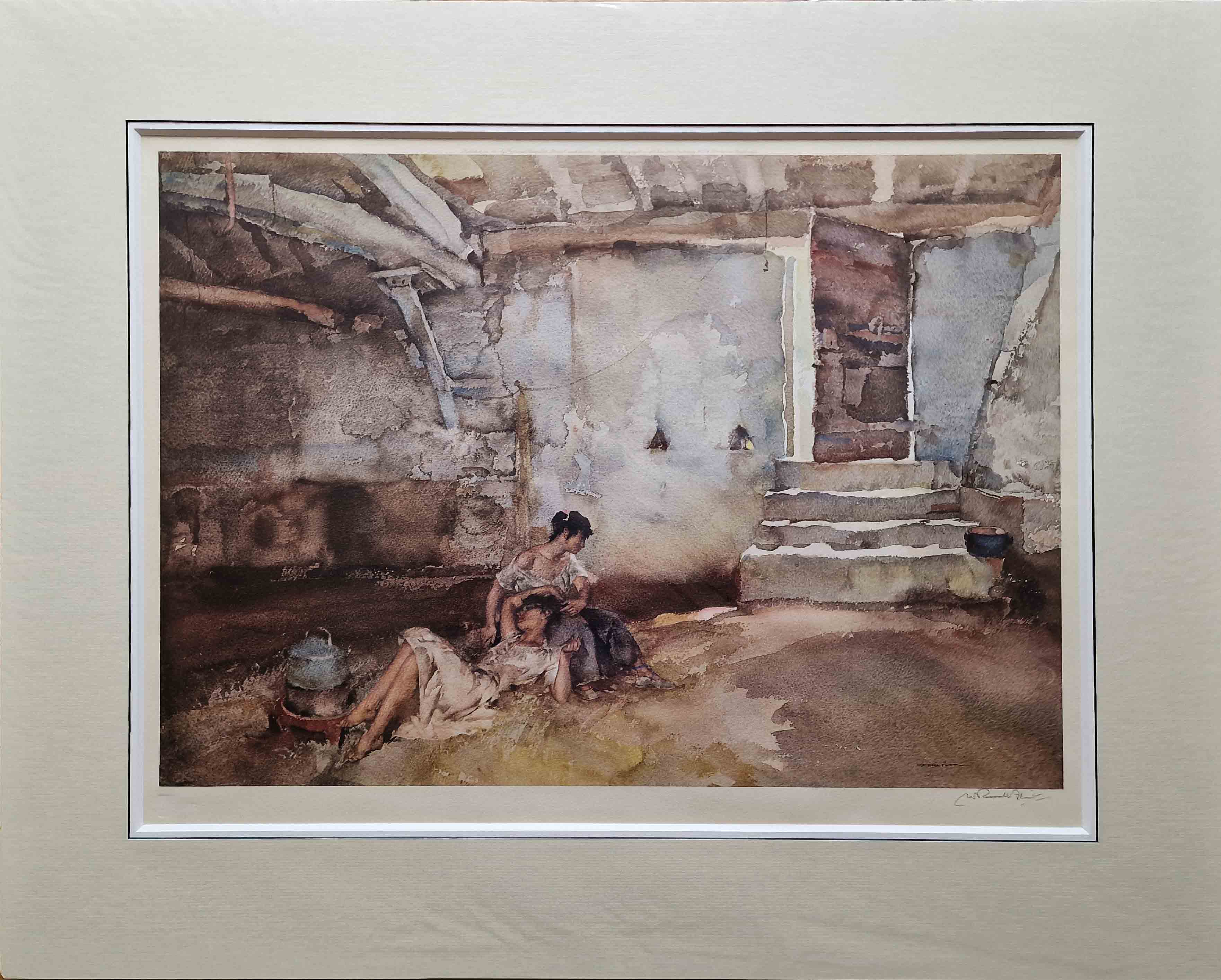 russell flint, signed limited edition, retreat from the sun, print