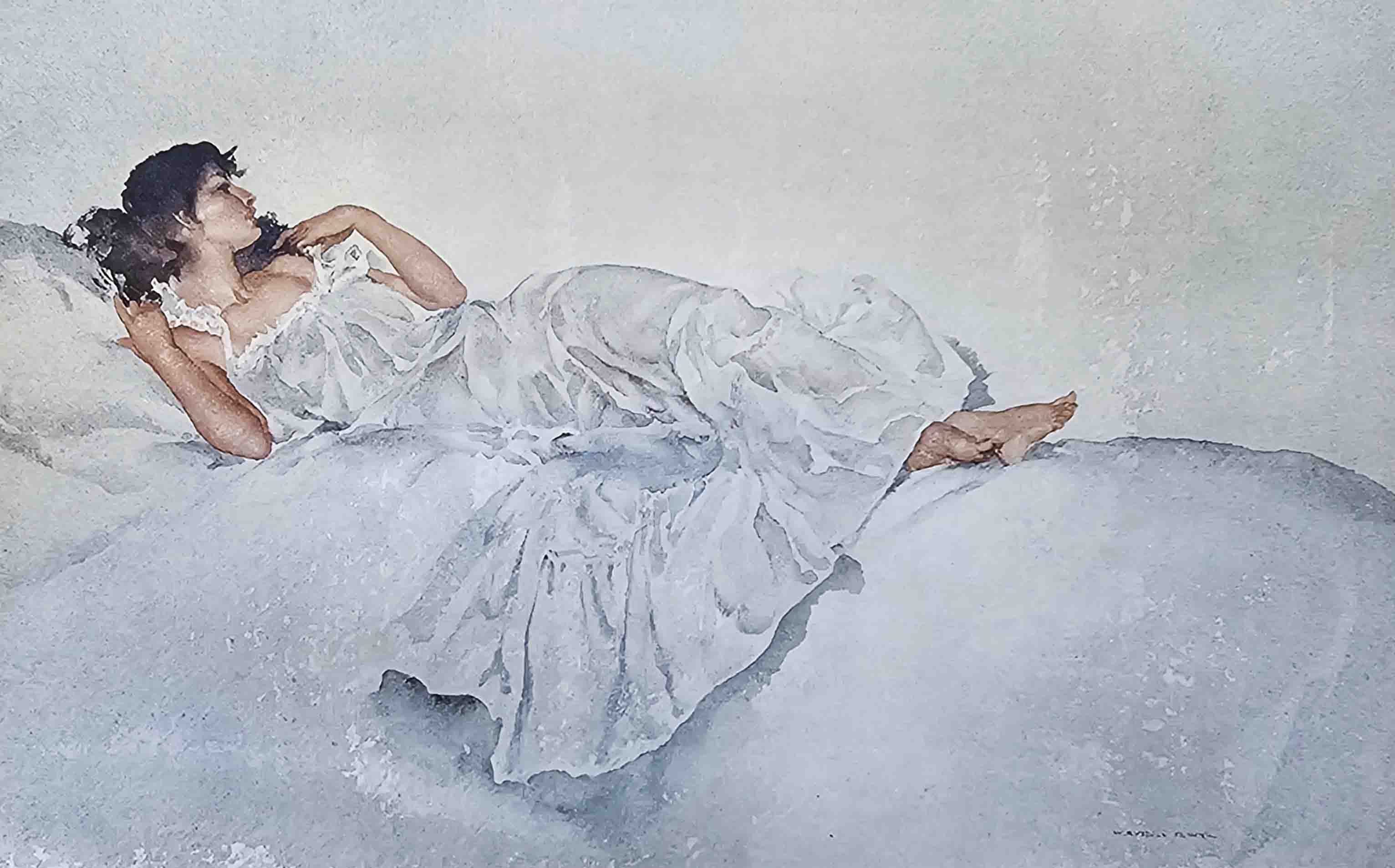 russell flint ,Study in White, print sir russell flint, Study in White, print